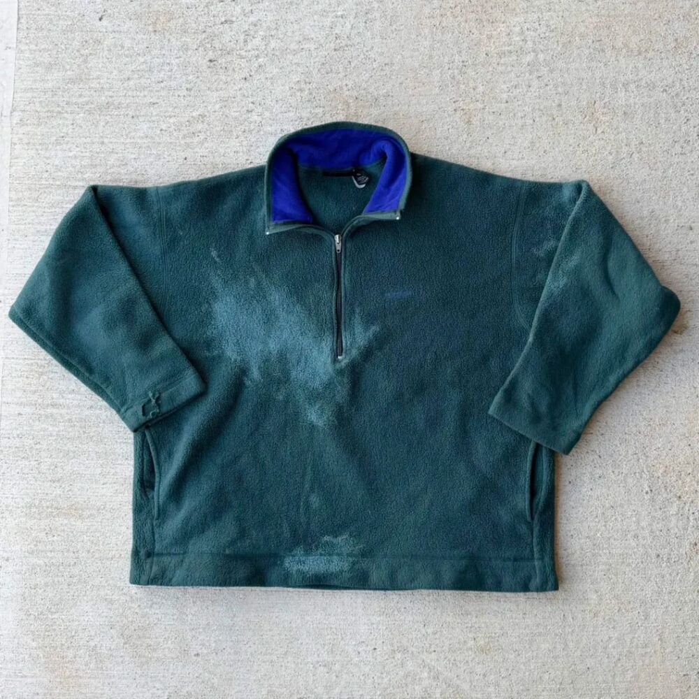 Vintage 90s Patagonia Fleece Pullover Half Zip XL Made in USA Green Distressed